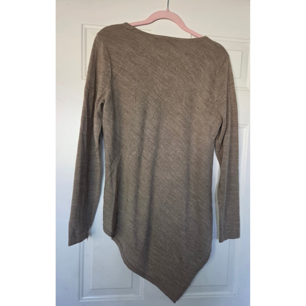 New York & Company Womens XL Taupe Brown Striped Asymmetrical Sharkbite Sweater - Picture 2 of 5